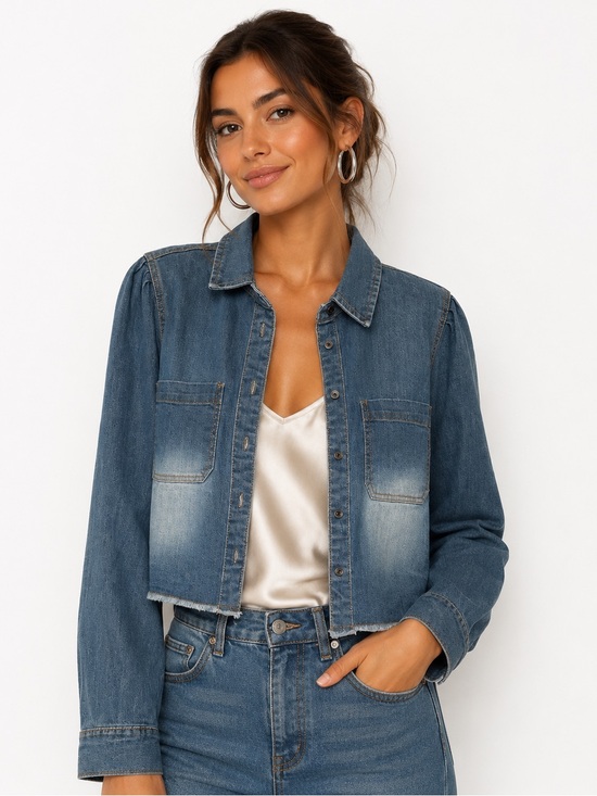 New York Laundry Jackets & Blazers - New York Laundry medium wash crop denim jacket raw hem